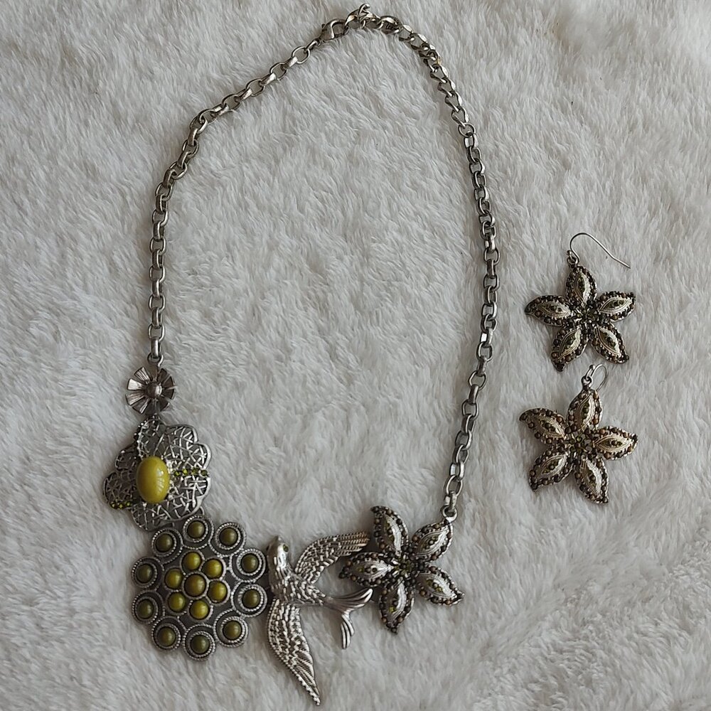 Cookie Lee "Paradise" Genuine Crystal Choker Necklace & Pierced Earring Set